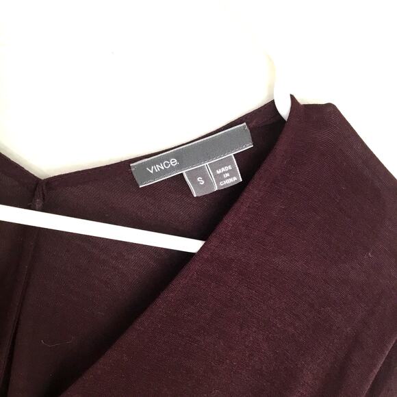 VINCE Long Sleeve Shirt Double V-Neck in Plum Purple Burgundy Rayon Size S - Picture 3 of 6
